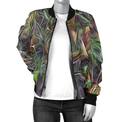 Camouflage Realistic Tree Print Women Casual Bomber Jacket