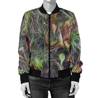 Camouflage Realistic Tree Print Women Casual Bomber Jacket