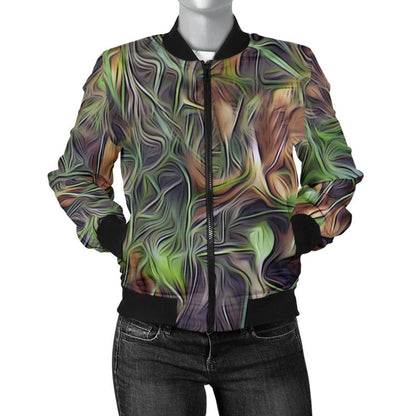 Camouflage Realistic Tree Print Women Casual Bomber Jacket