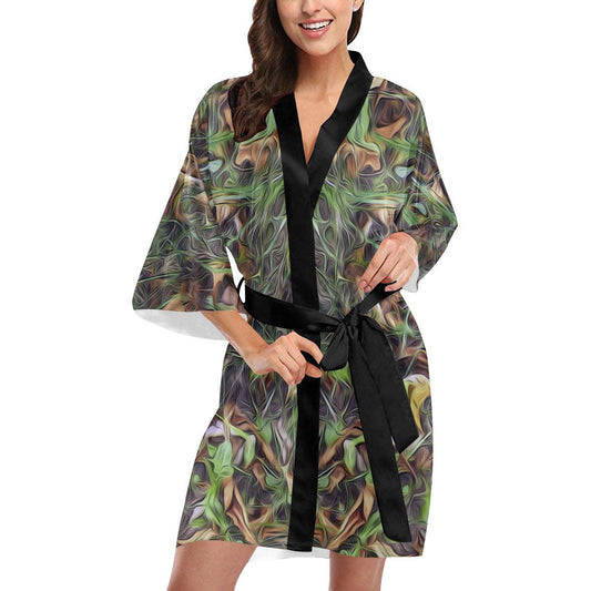 Camouflage Realistic Tree Print Women Short Kimono Robe