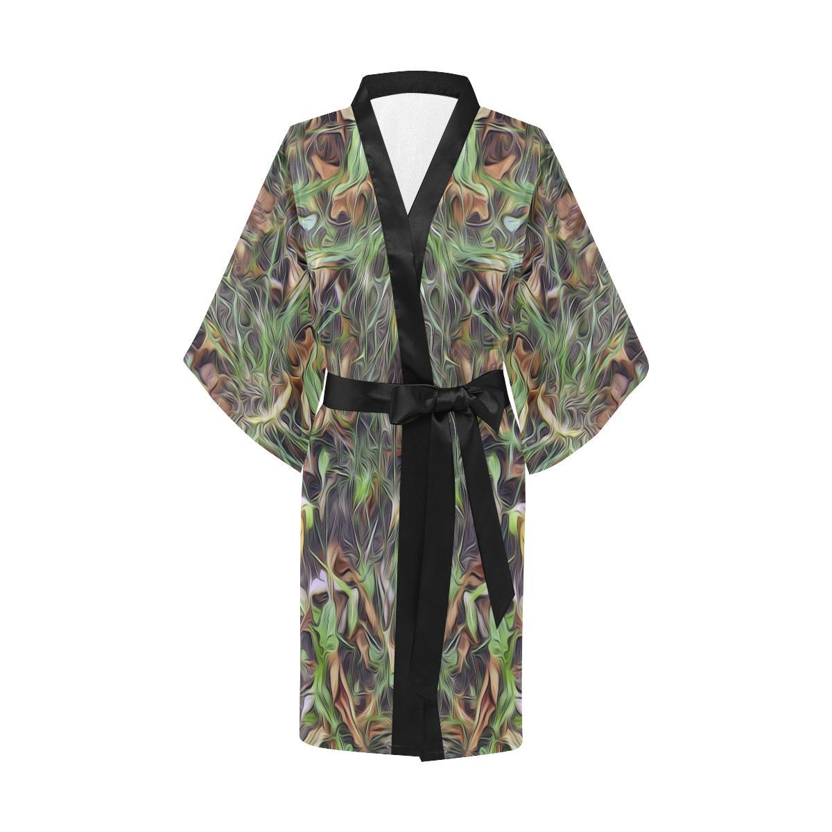 Camouflage Realistic Tree Print Women Short Kimono Robe