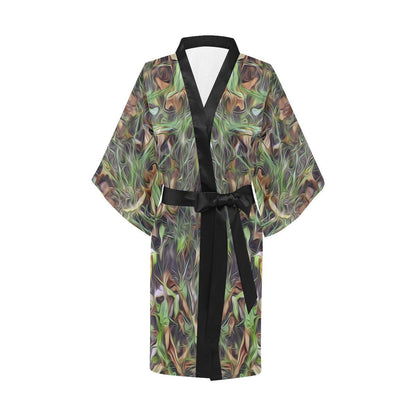 Camouflage Realistic Tree Print Women Short Kimono Robe