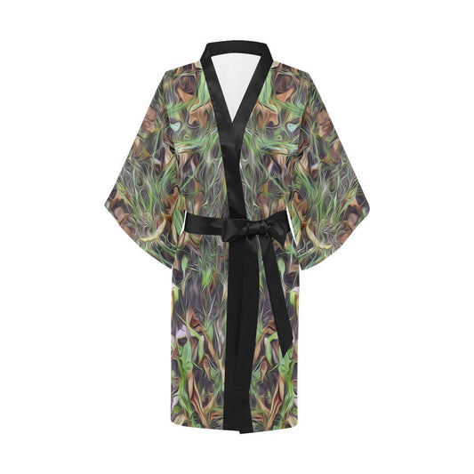 Camouflage Realistic Tree Print Women Short Kimono Robe