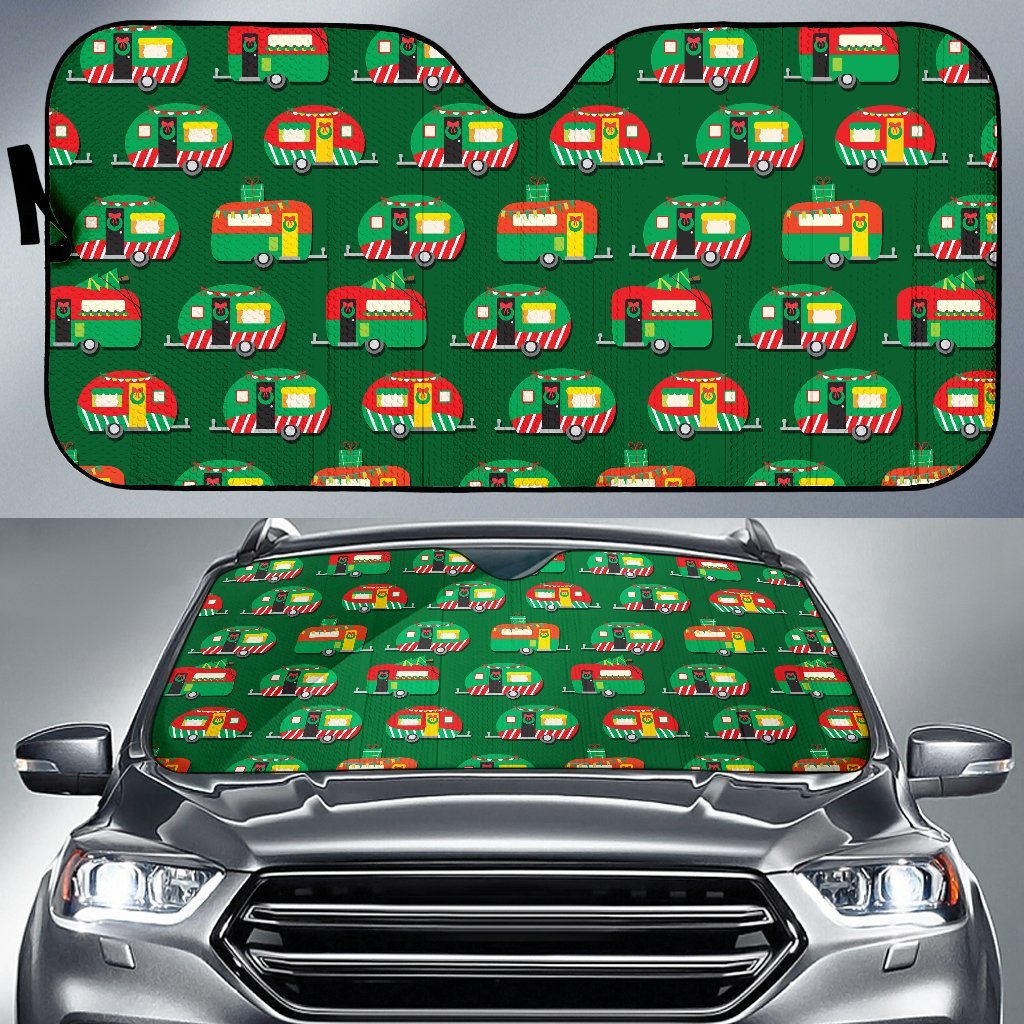 Camper Camping Christmas Themed Print Car Sun Shade For Windshield