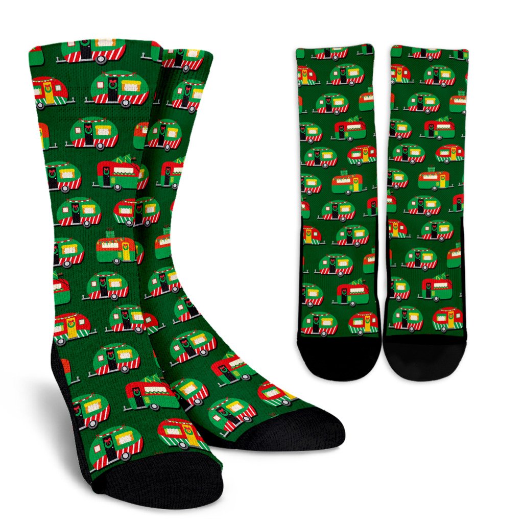 Camper Camping Christmas Themed Print Crew Socks