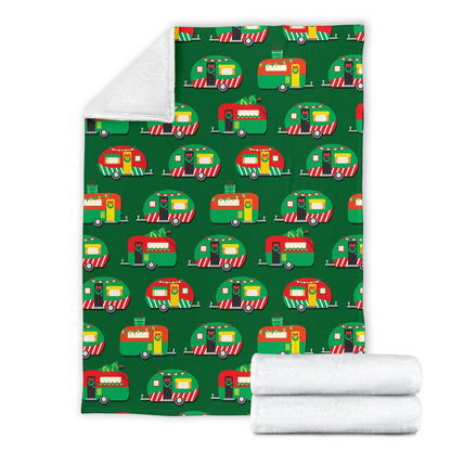 Camper Camping Christmas Themed Print Fleece Blanket