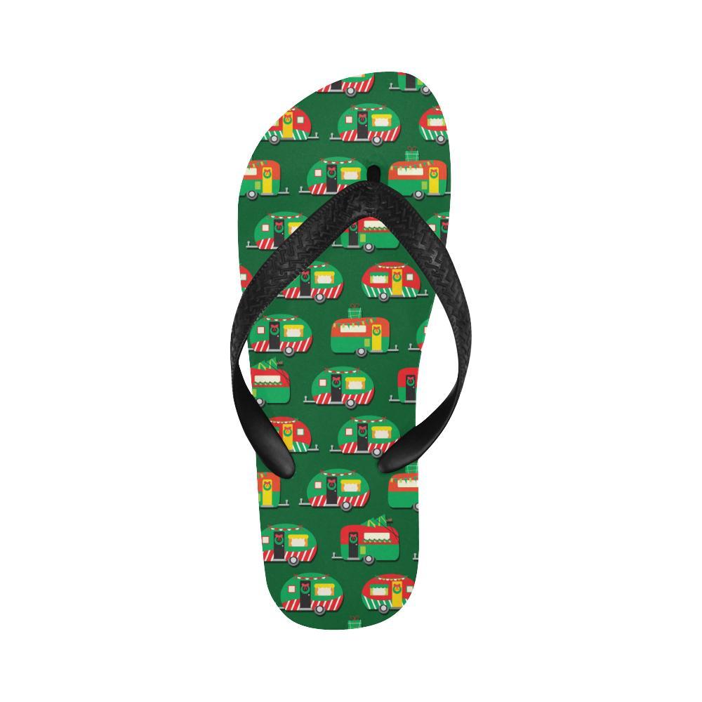 Camper Camping Christmas Themed Print Flip Flops-JTAMIGO.COM