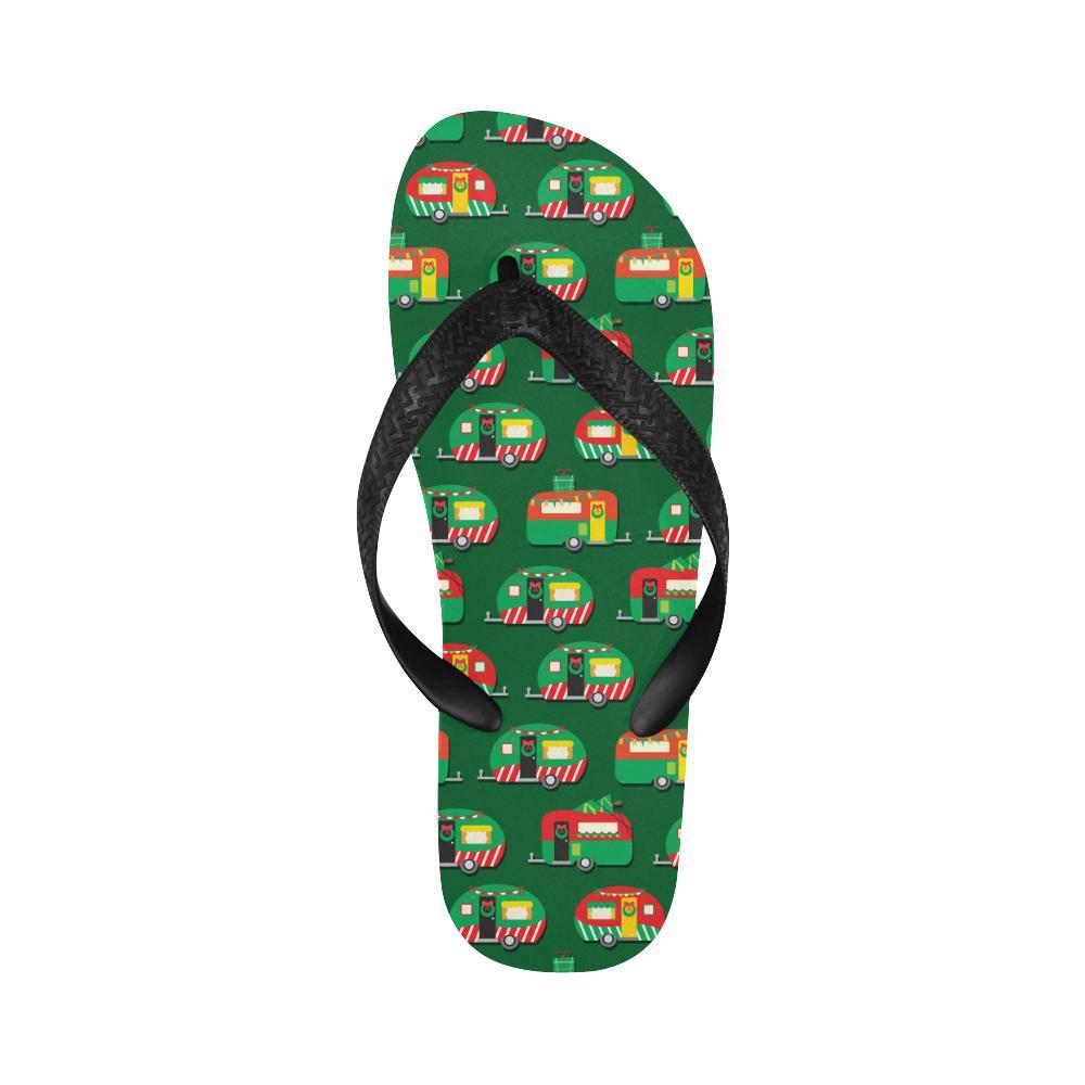 Camper Camping Christmas Themed Print Flip Flops-JTAMIGO.COM