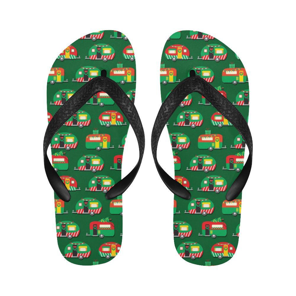Camper Camping Christmas Themed Print Flip Flops-JTAMIGO.COM