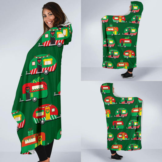 Camper Camping Christmas Themed Print Hooded Blanket-JTAMIGO.COM