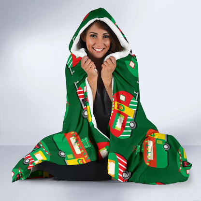 Camper Camping Christmas Themed Print Hooded Blanket-JTAMIGO.COM