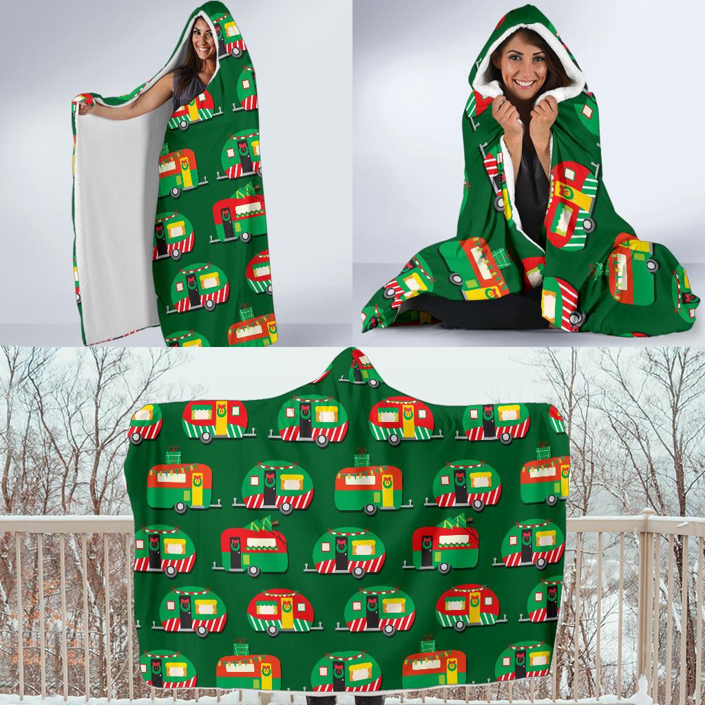 Camper Camping Christmas Themed Print Hooded Blanket-JTAMIGO.COM