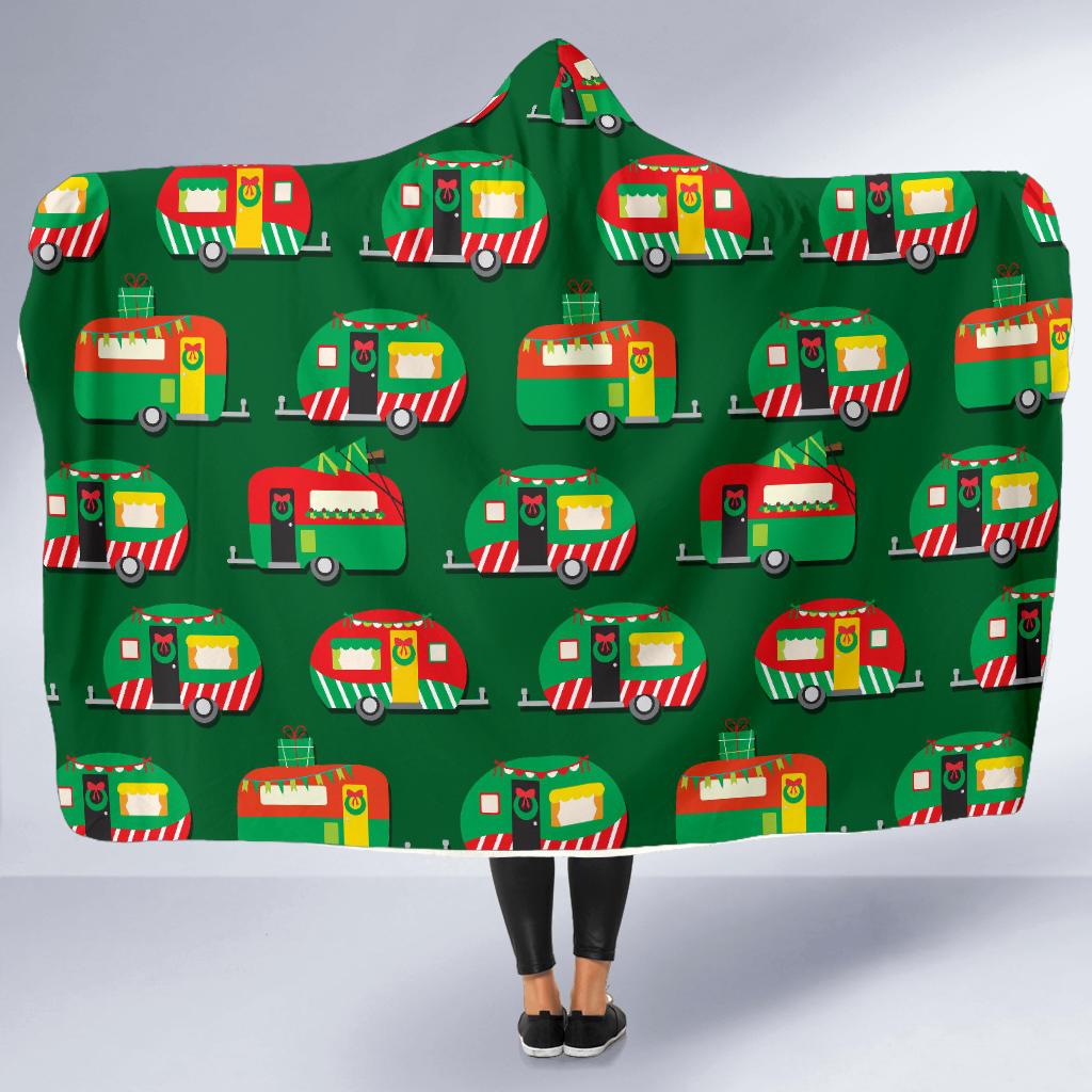 Camper Camping Christmas Themed Print Hooded Blanket-JTAMIGO.COM