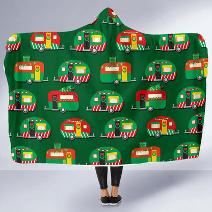 Camper Camping Christmas Themed Print Hooded Blanket-JTAMIGO.COM