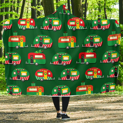 Camper Camping Christmas Themed Print Hooded Blanket-JTAMIGO.COM