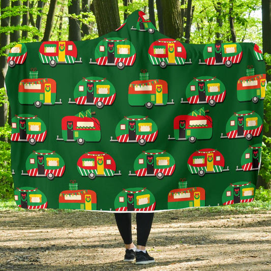 Camper Camping Christmas Themed Print Hooded Blanket-JTAMIGO.COM