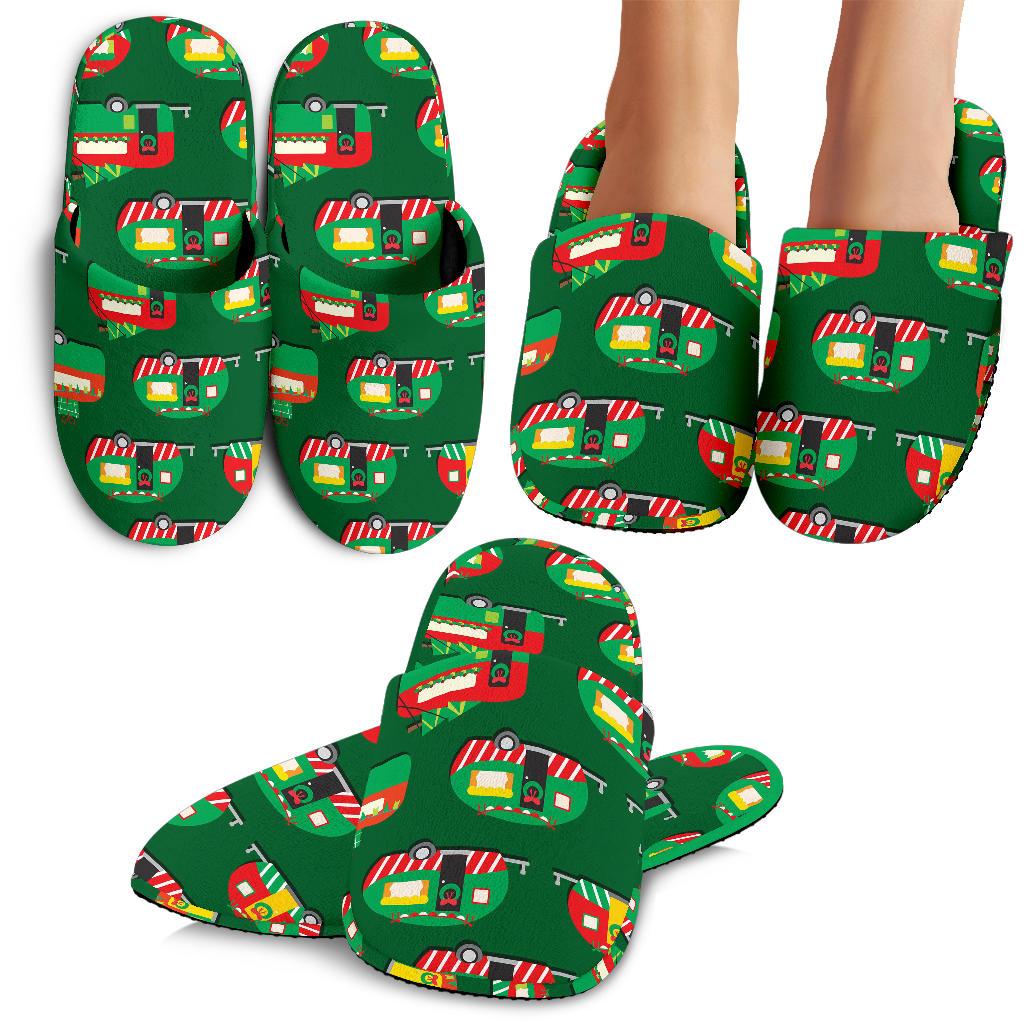 Camper Camping Christmas Themed Print House Slippers