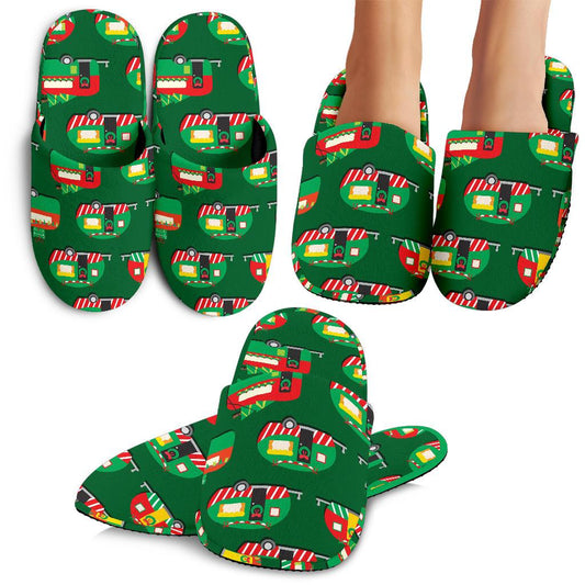 Camper Camping Christmas Themed Print House Slippers
