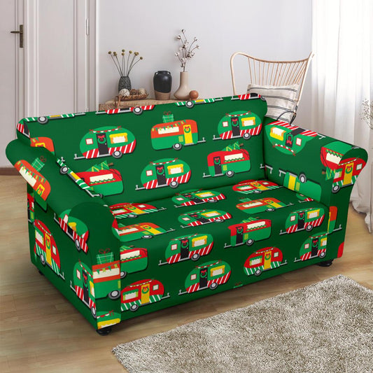 Camper Camping Christmas Themed Print Loveseat Slipcover-JTAMIGO.COM