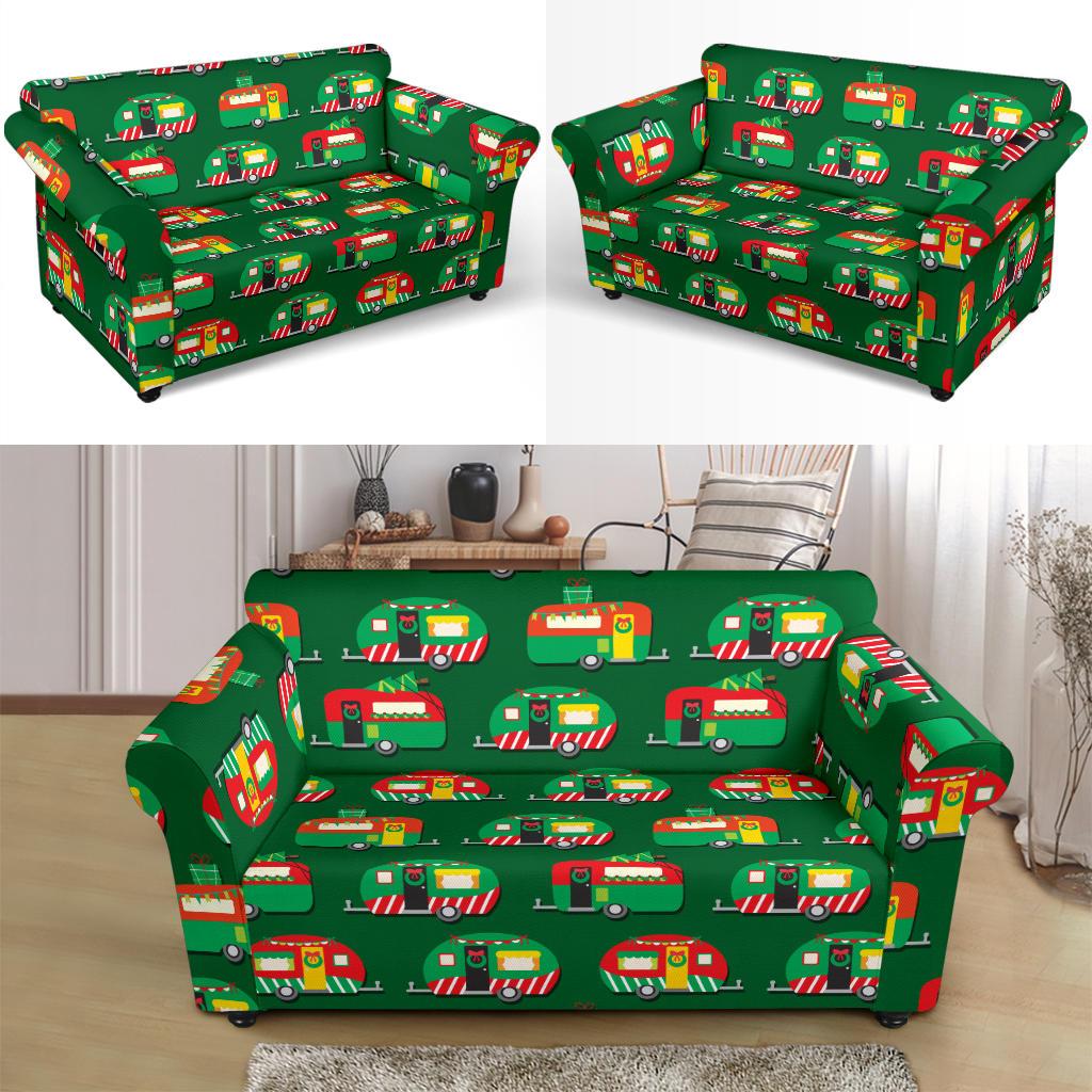 Camper Camping Christmas Themed Print Loveseat Slipcover-JTAMIGO.COM