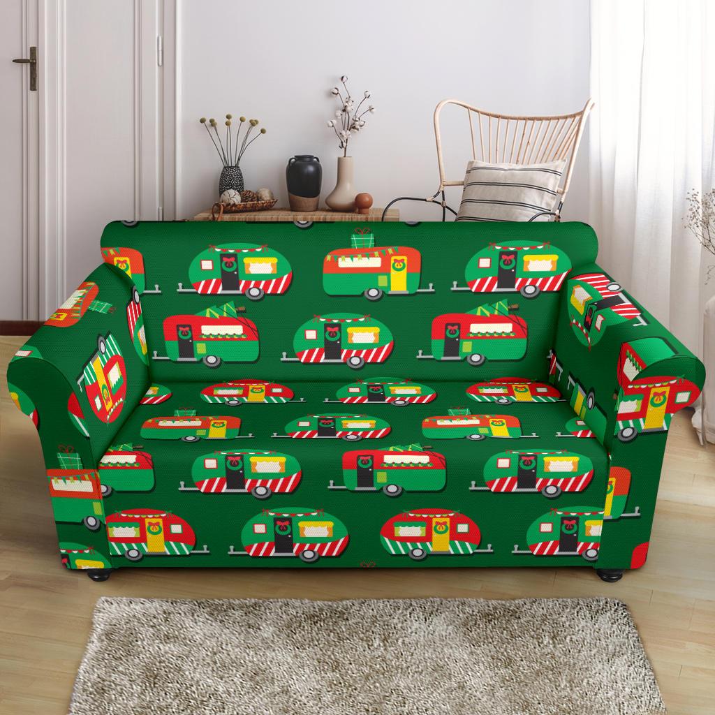 Camper Camping Christmas Themed Print Loveseat Slipcover-JTAMIGO.COM