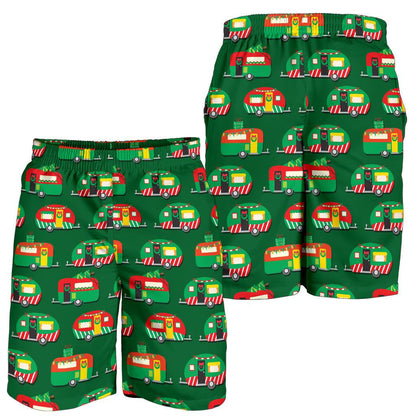 Camper Camping Christmas Themed Print Mens Shorts-JTAMIGO.COM