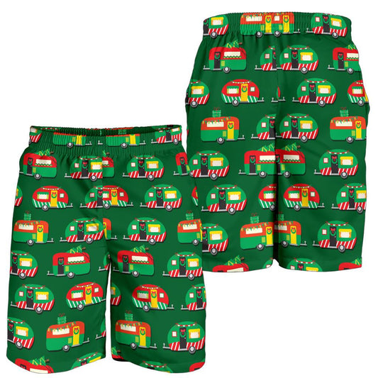Camper Camping Christmas Themed Print Mens Shorts-JTAMIGO.COM