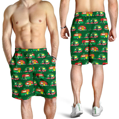 Camper Camping Christmas Themed Print Mens Shorts-JTAMIGO.COM