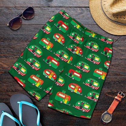 Camper Camping Christmas Themed Print Mens Shorts-JTAMIGO.COM