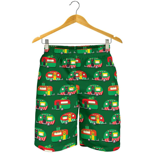 Camper Camping Christmas Themed Print Mens Shorts-JTAMIGO.COM