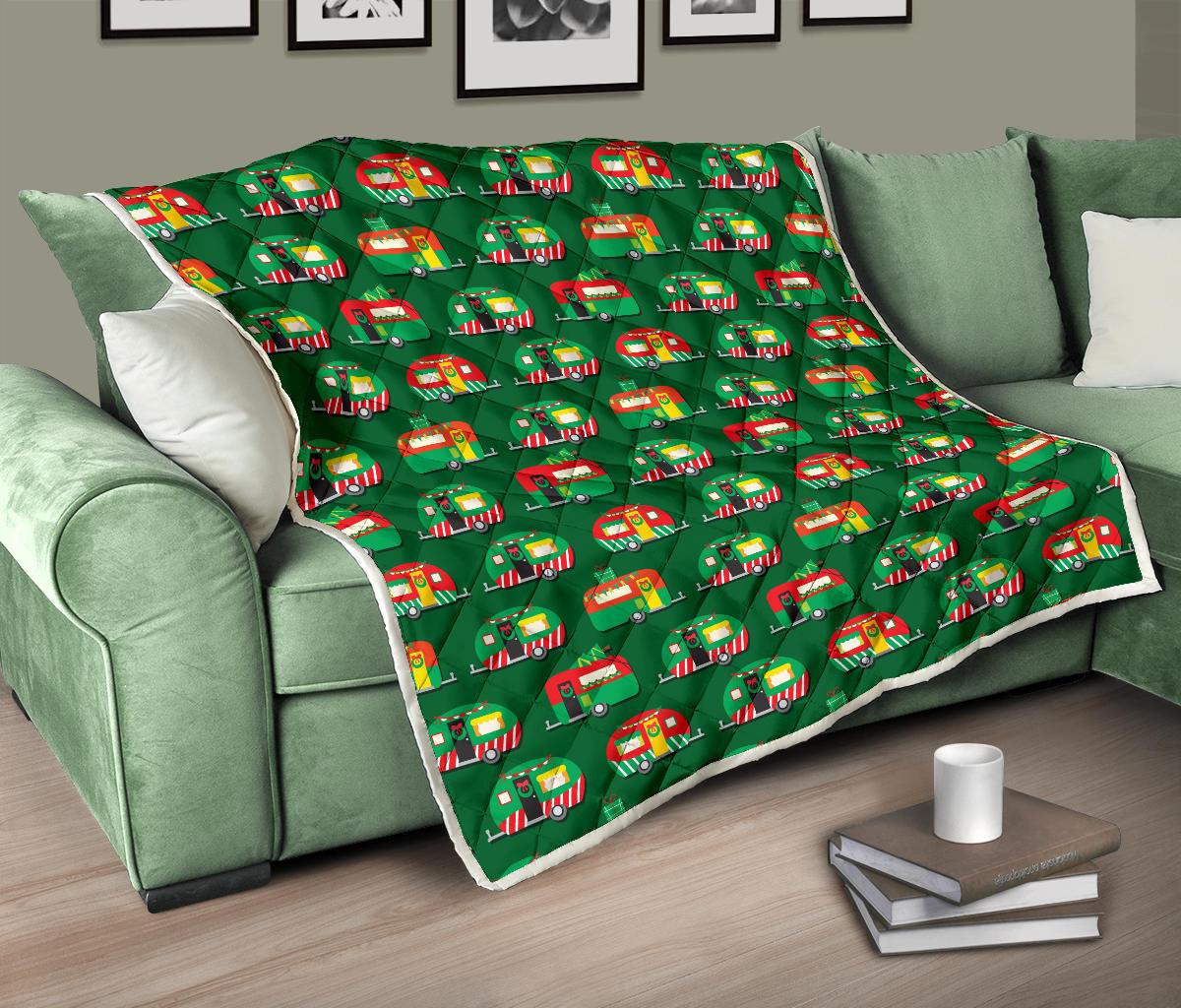 Camper Camping Christmas Themed Print Premium Quilt-JTAMIGO.COM