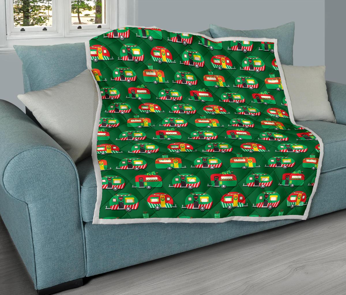 Camper Camping Christmas Themed Print Premium Quilt-JTAMIGO.COM
