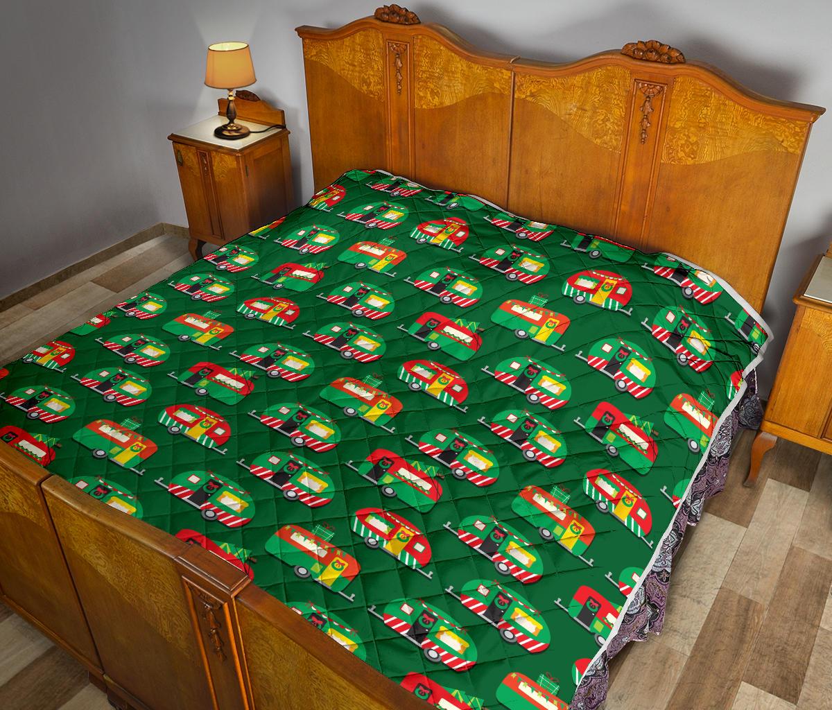 Camper Camping Christmas Themed Print Premium Quilt-JTAMIGO.COM