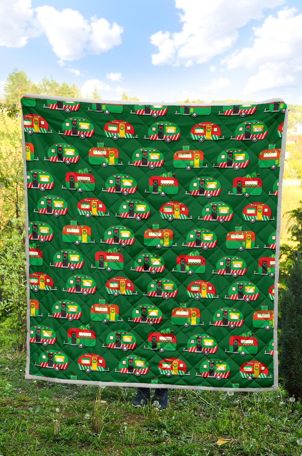 Camper Camping Christmas Themed Print Premium Quilt-JTAMIGO.COM