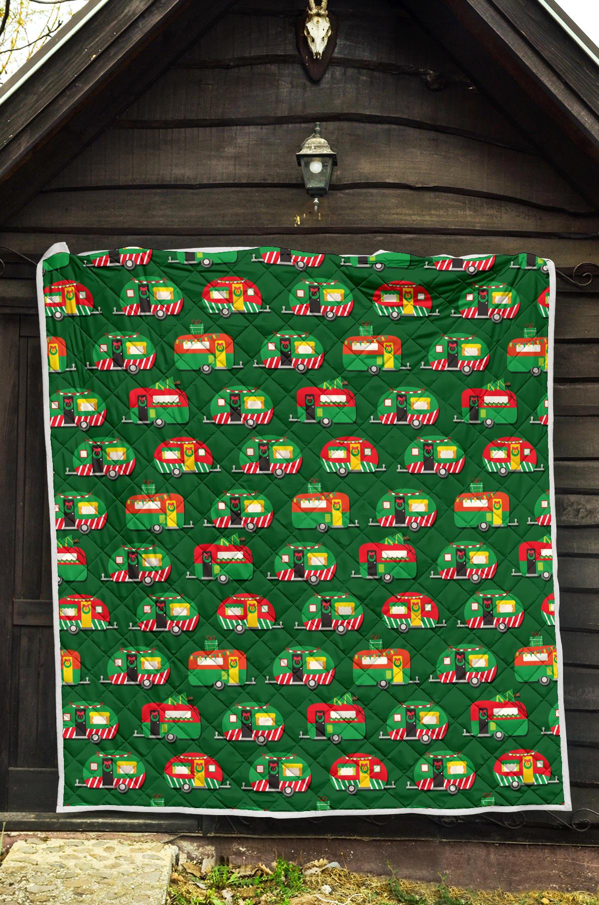 Camper Camping Christmas Themed Print Premium Quilt-JTAMIGO.COM
