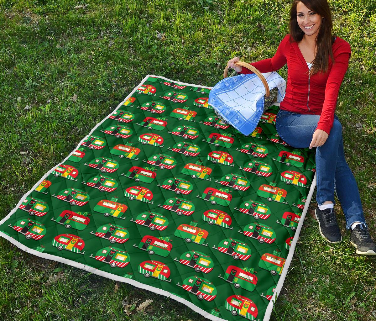 Camper Camping Christmas Themed Print Premium Quilt-JTAMIGO.COM