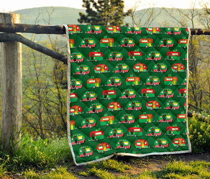 Camper Camping Christmas Themed Print Premium Quilt-JTAMIGO.COM