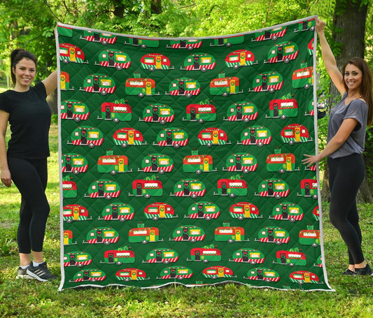 Camper Camping Christmas Themed Print Premium Quilt-JTAMIGO.COM