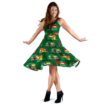 Camper Camping Christmas Themed Print Sleeveless Dress