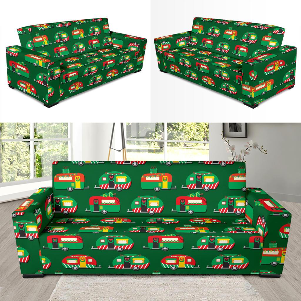 Camper Camping Christmas Themed Print Sofa Slipcover-JTAMIGO.COM