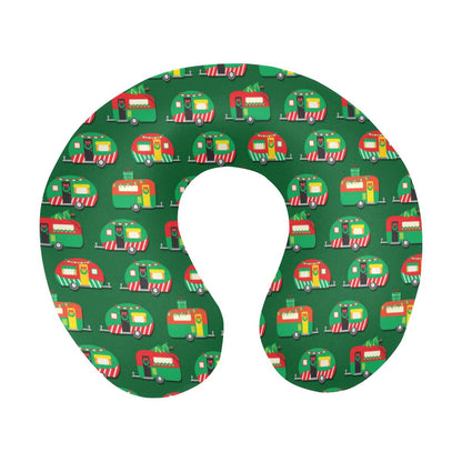 Camper Camping Christmas Themed Print U-Shaped Travel Neck Pillow-JTAMIGO.COM