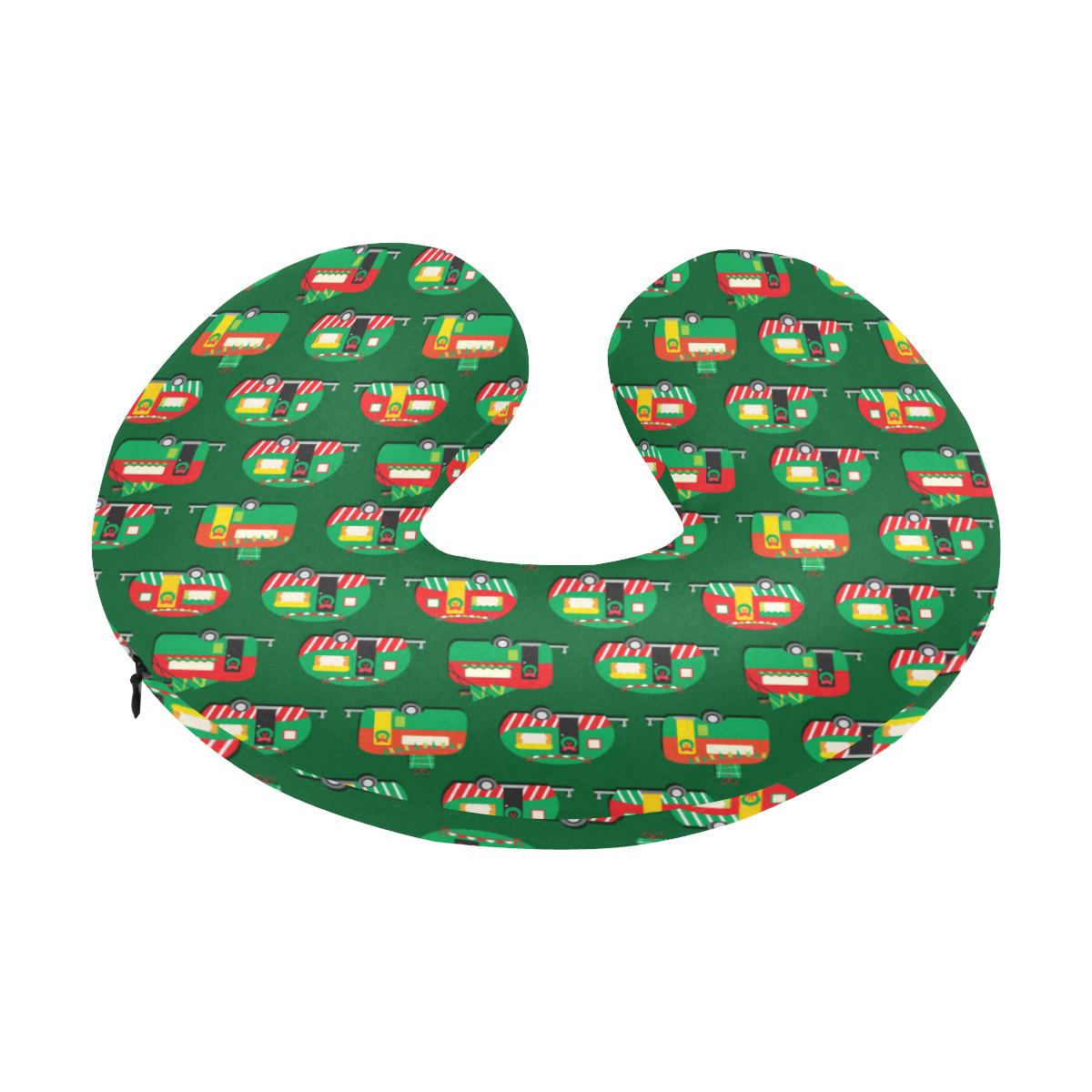 Camper Camping Christmas Themed Print U-Shaped Travel Neck Pillow-JTAMIGO.COM