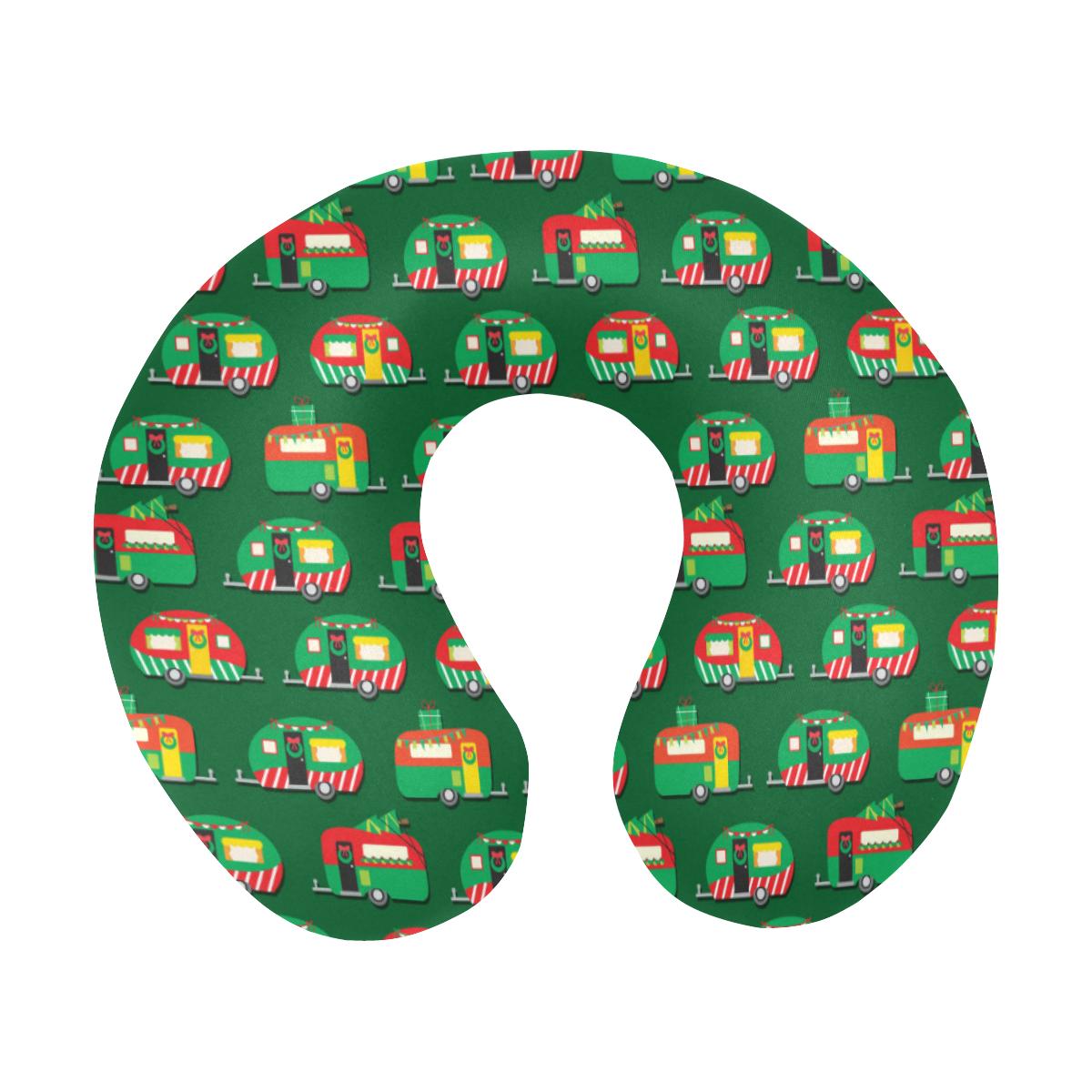Camper Camping Christmas Themed Print U-Shaped Travel Neck Pillow-JTAMIGO.COM