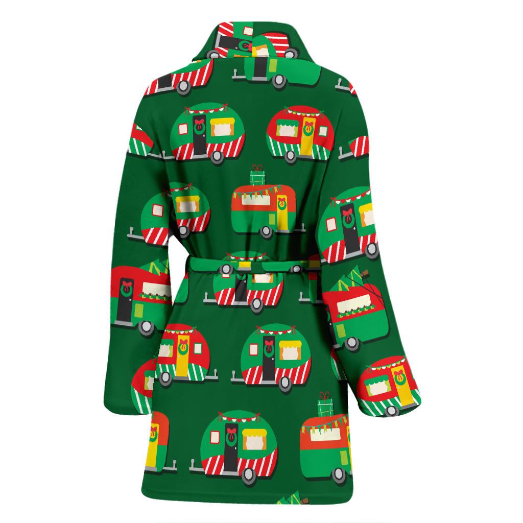 Camper Camping Christmas Themed Print Women Bath Robe-JTAMIGO.COM