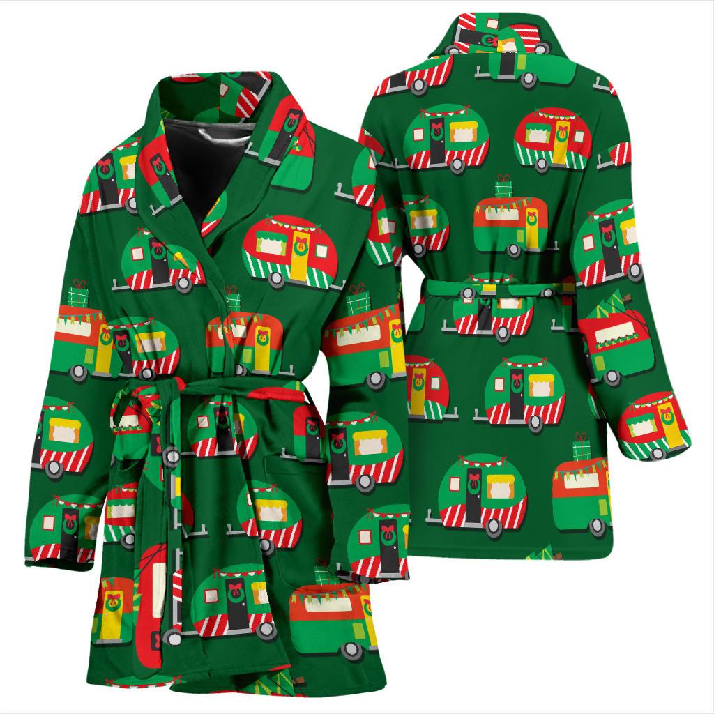 Camper Camping Christmas Themed Print Women Bath Robe-JTAMIGO.COM