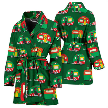 Camper Camping Christmas Themed Print Women Bath Robe-JTAMIGO.COM