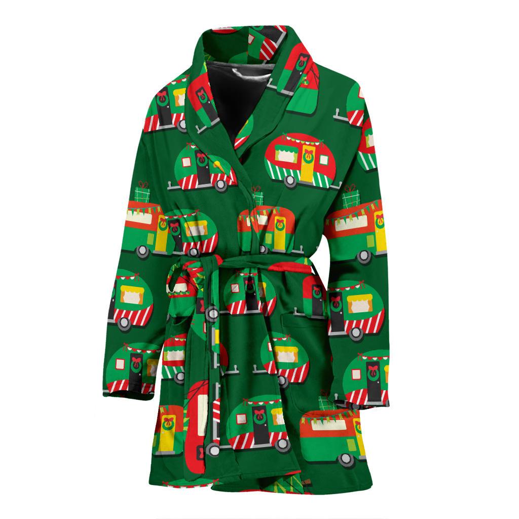 Camper Camping Christmas Themed Print Women Bath Robe-JTAMIGO.COM