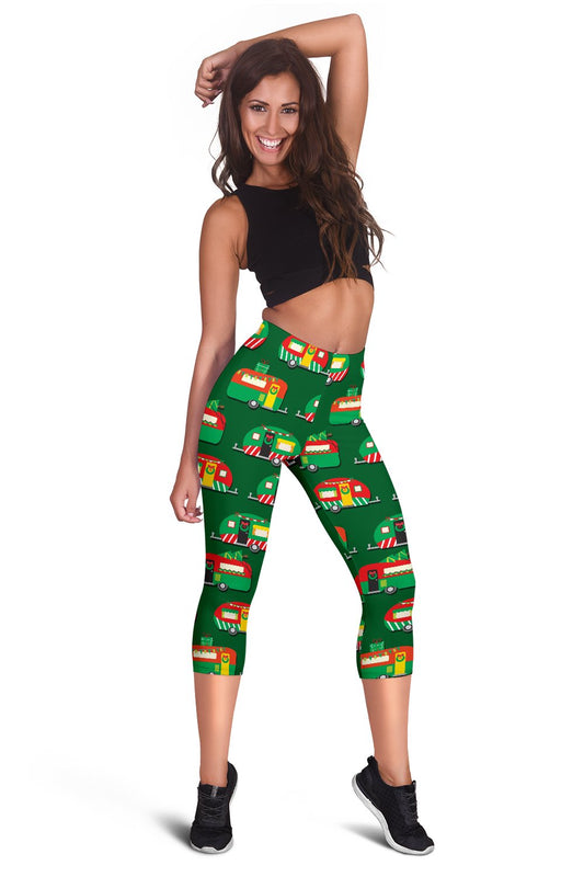 Camper Camping Christmas Themed Print Women Capris