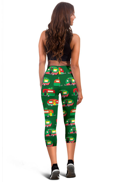 Camper Camping Christmas Themed Print Women Capris