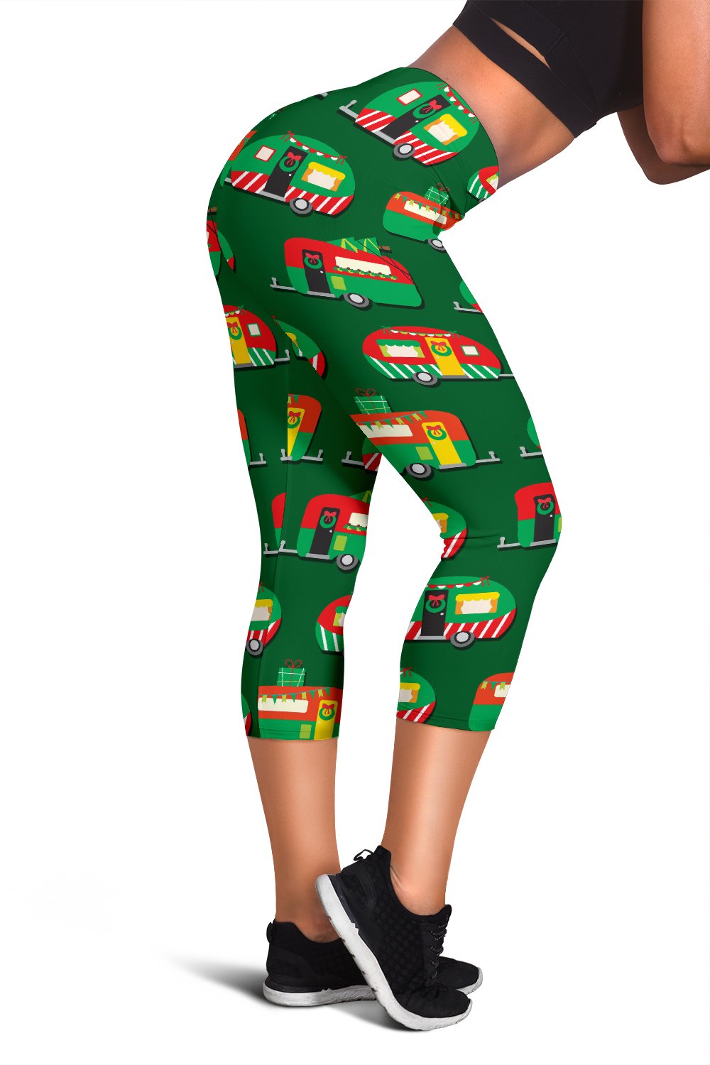 Camper Camping Christmas Themed Print Women Capris